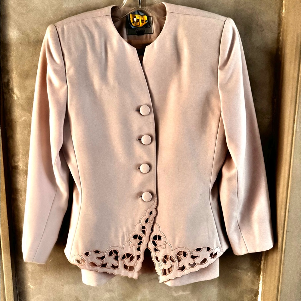 Cream Peplum Blazer with Scalloped Hem